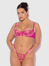 Nova Blacklight Glow Lace Pearl Bra & Crotchless G-String Set Pink Dragon