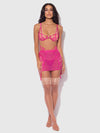 Nova Blacklight Glow Lace Bra, Skirt & G-String Set Pink Dragon