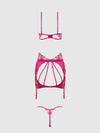 Nova Blacklight Glow Lace Bra, Skirt & G-String Set Pink Dragon