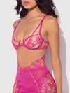 Nova Blacklight Glow Lace Bra, Skirt & G-String Set Pink Dragon
