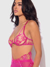 Nova Blacklight Glow Lace Bra, Skirt & G-String Set Pink Dragon