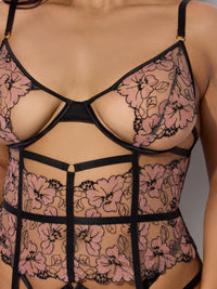 Nova Blacklight Glow Lace Corset & Thong Set Black