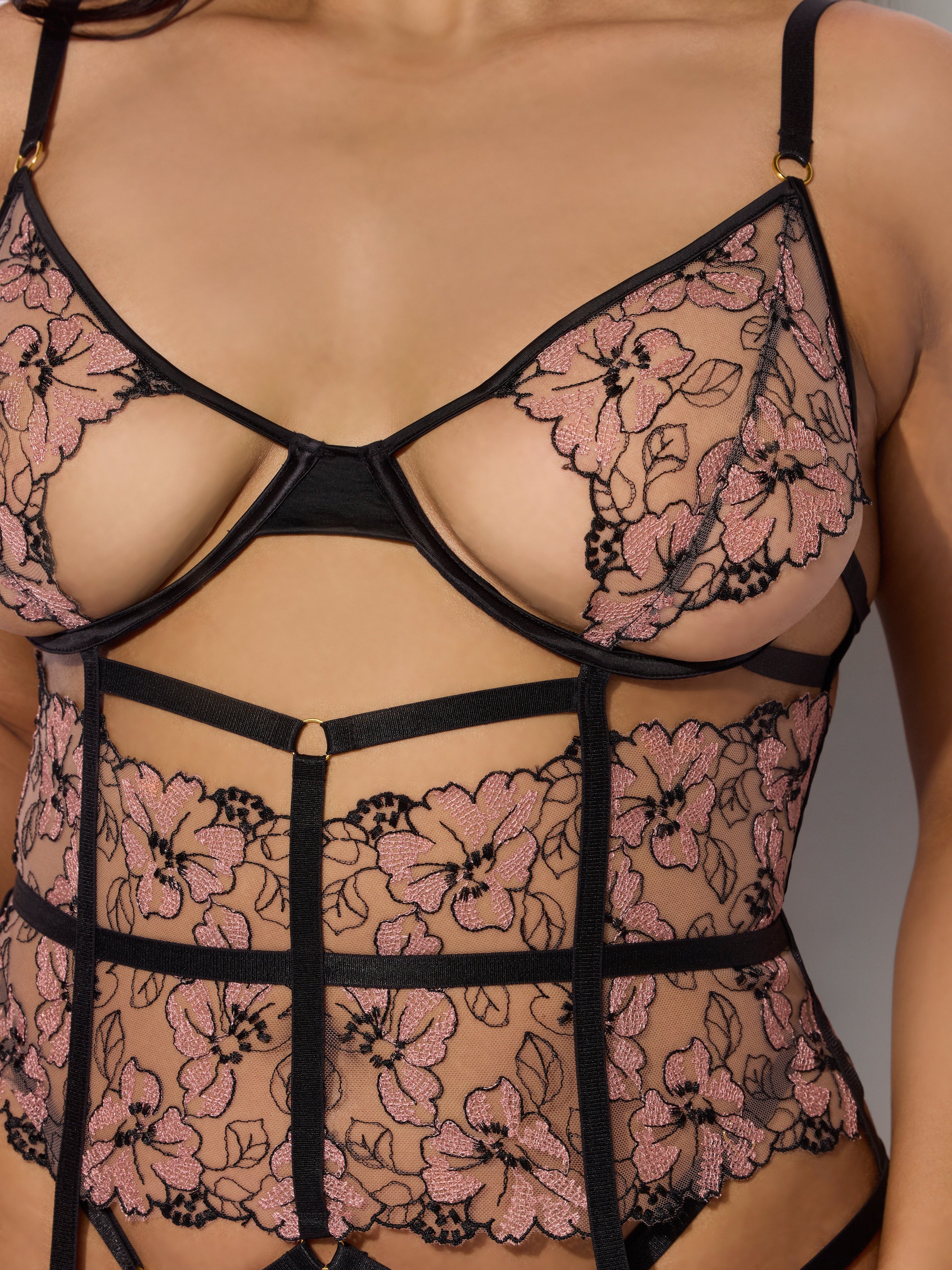 Nova Blacklight Glow Lace Corset & Thong Set Black