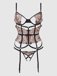 Nova Blacklight Glow Lace Corset & Thong Set Black