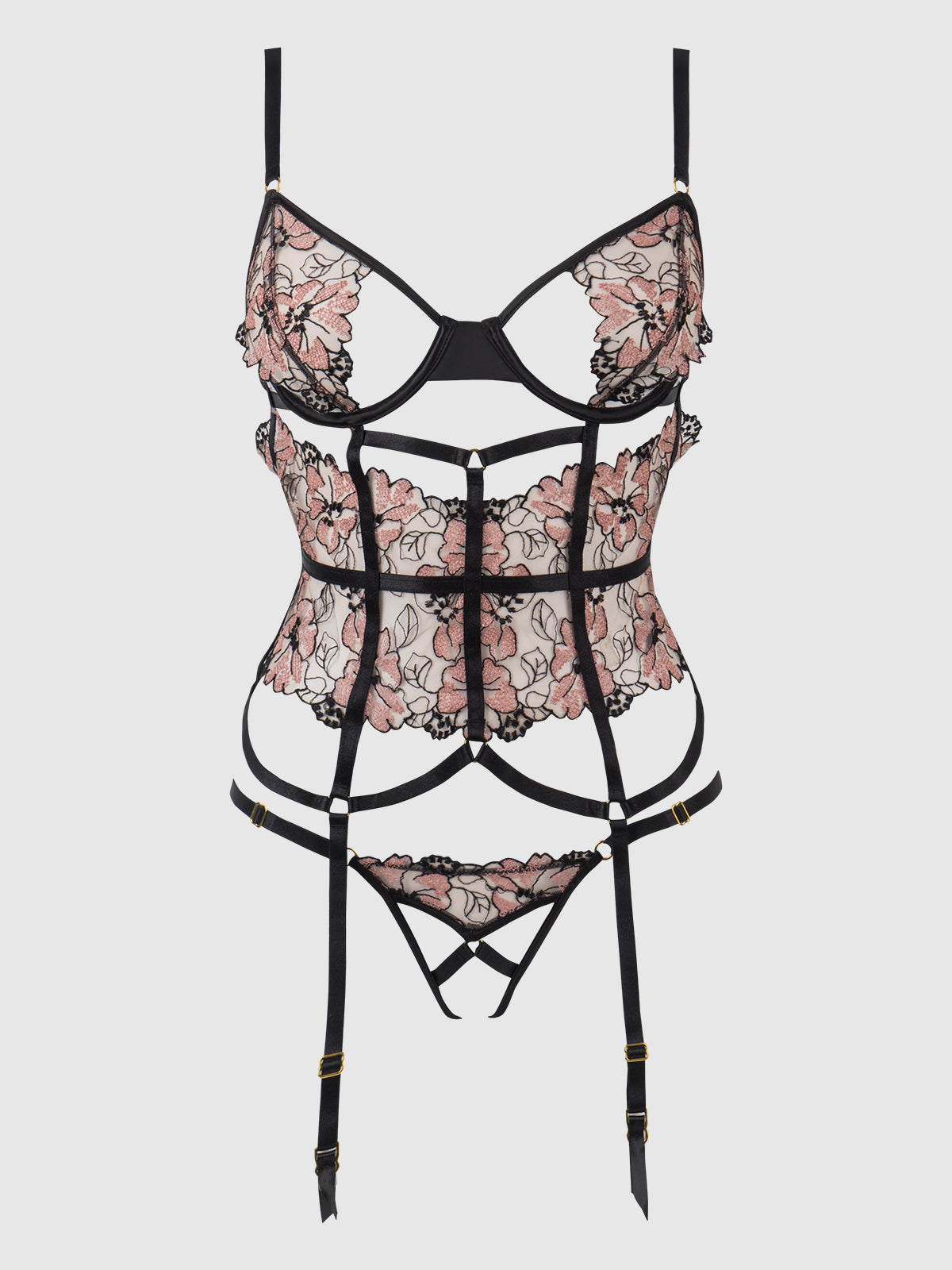 Nova Blacklight Glow Lace Corset & Thong Set Black