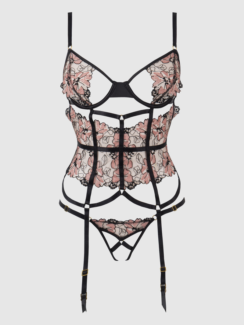 Nova Blacklight Glow Lace Corset & Thong Set Black
