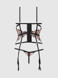 Nova Blacklight Glow Lace Corset & Thong Set Black