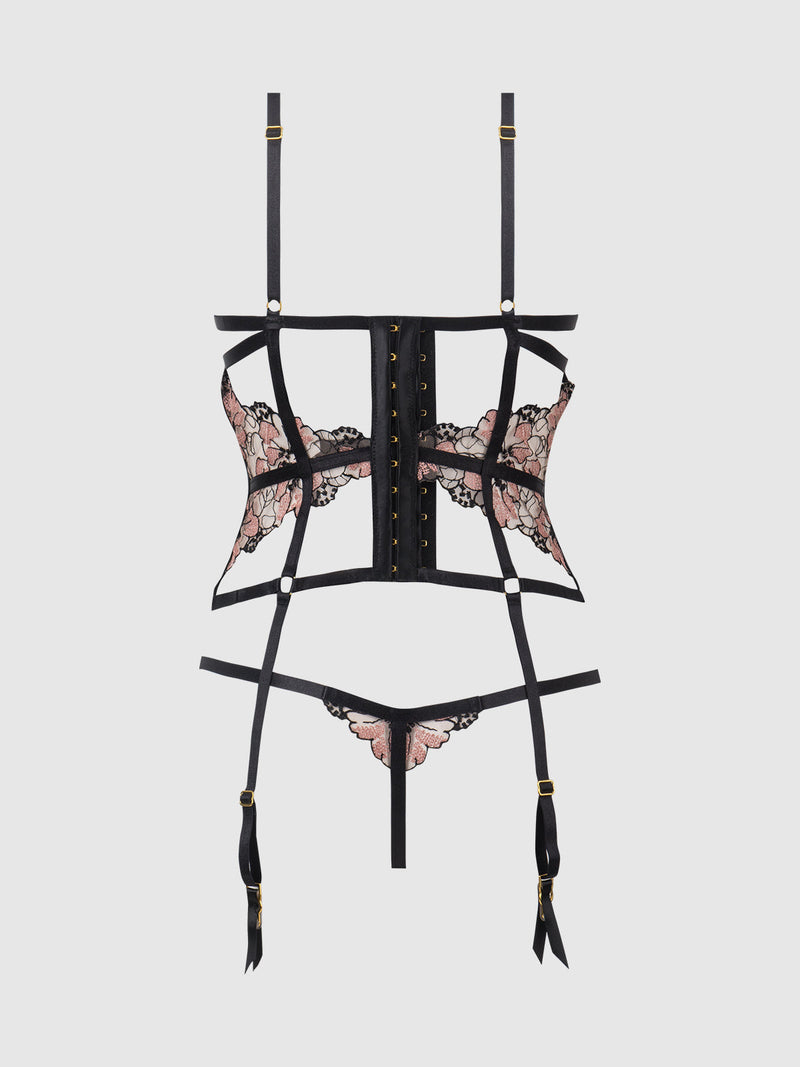 Nova Blacklight Glow Lace Corset & Thong Set Black