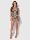 Nova Blacklight Glow Lace Corset & Thong Set Jaded Blue