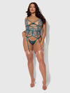 Nova Blacklight Glow Lace Corset & Thong Set Jaded Blue