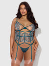 Nova Blacklight Glow Lace Corset & Thong Set Jaded Blue