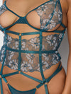 Nova Blacklight Glow Lace Corset & Thong Set Jaded Blue