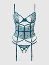 Nova Blacklight Glow Lace Corset & Thong Set Jaded Blue