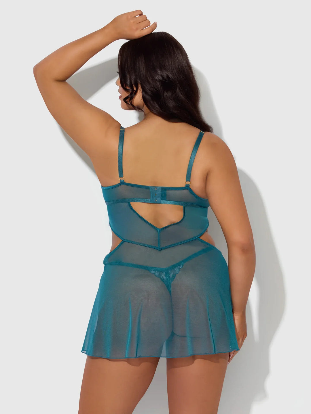 House of Desire Queen Nova Blacklight Glow Lace Babydoll Set Deep Teal