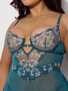 Queen Nova Blacklight Glow Lace Babydoll Set Deep Teal