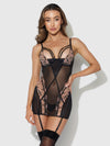 Nova Blacklight Glow Lace Chemise Set Black