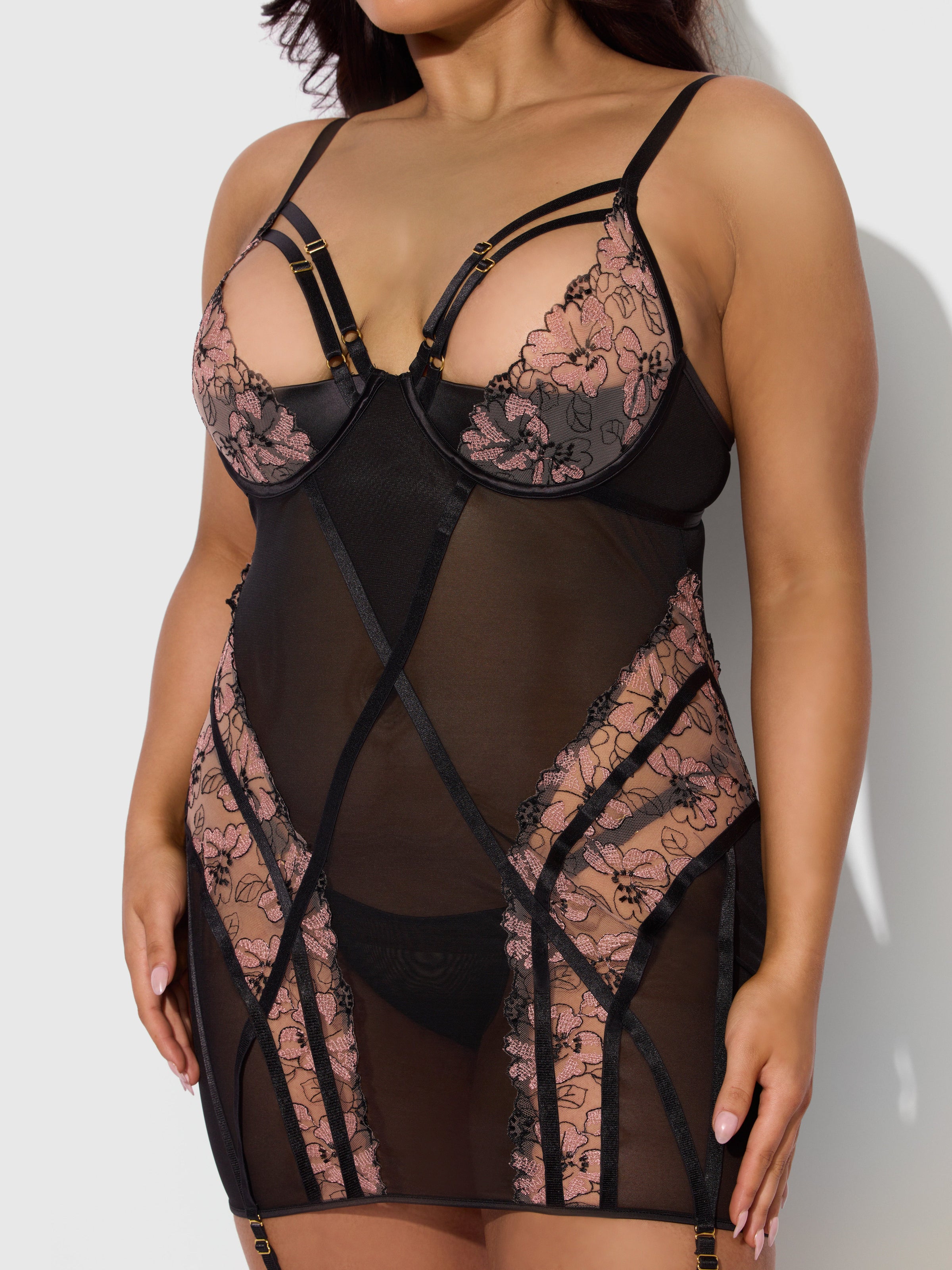 Nova Blacklight Glow Lace Chemise Set Black