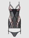 Nova Blacklight Glow Lace Chemise Set Black
