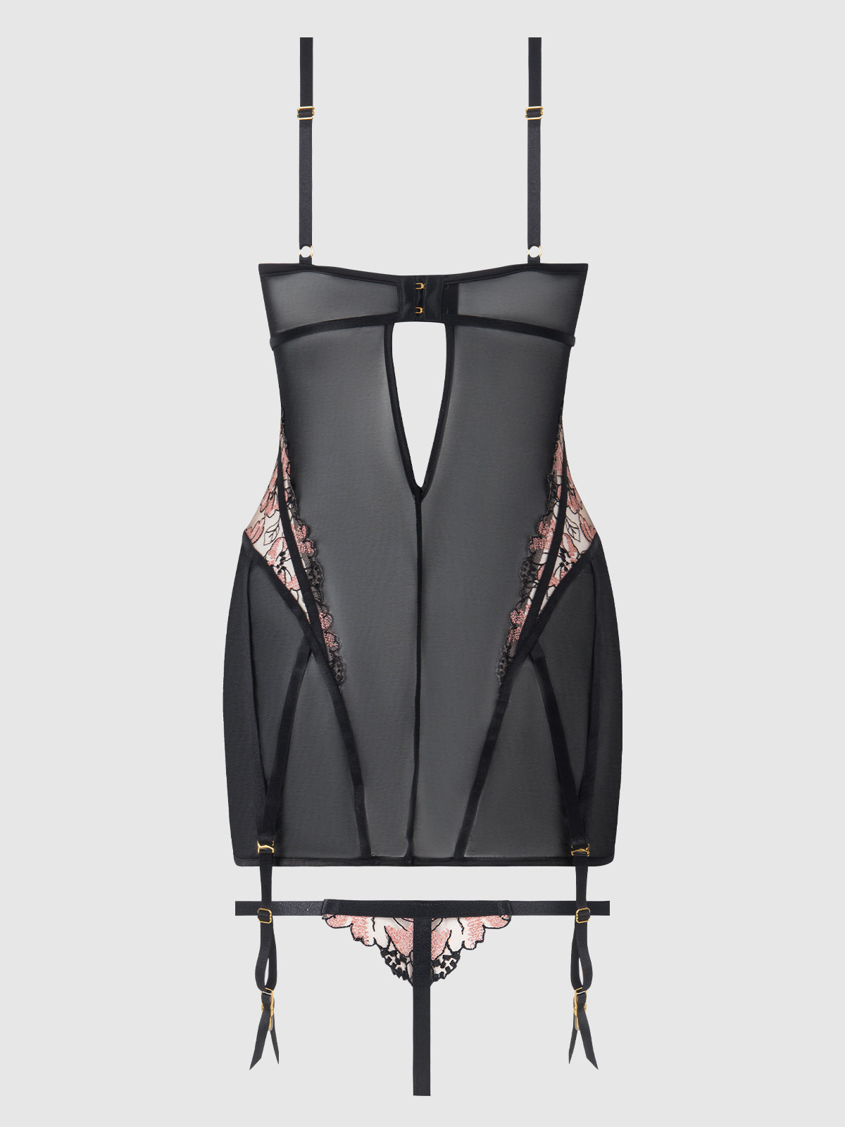 Nova Blacklight Glow Lace Chemise Set Black
