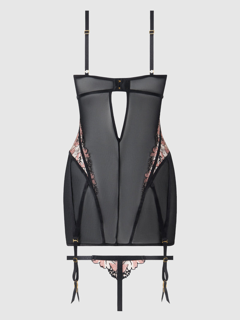 Nova Blacklight Glow Lace Chemise Set Black
