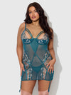 Nova Blacklight Glow Lace Chemise Set Jaded Blue