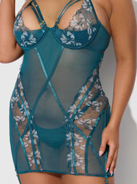 Nova Blacklight Glow Lace Chemise Set Jaded Blue