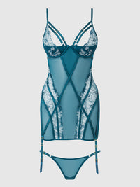 Nova Blacklight Glow Lace Chemise Set Jaded Blue