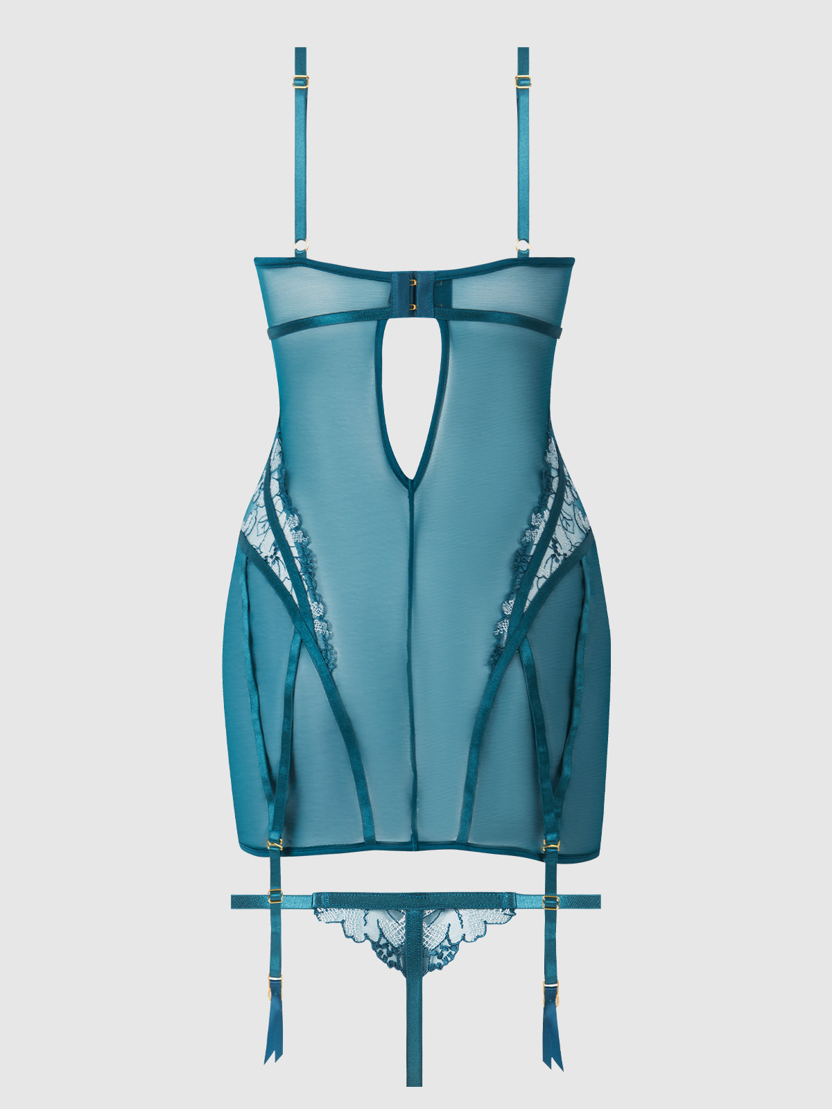 Nova Glow Lace Garter Slip Jaded Blue - House of Desire