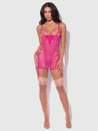 Nova Blacklight Glow Lace Chemise Set Pink Dragon