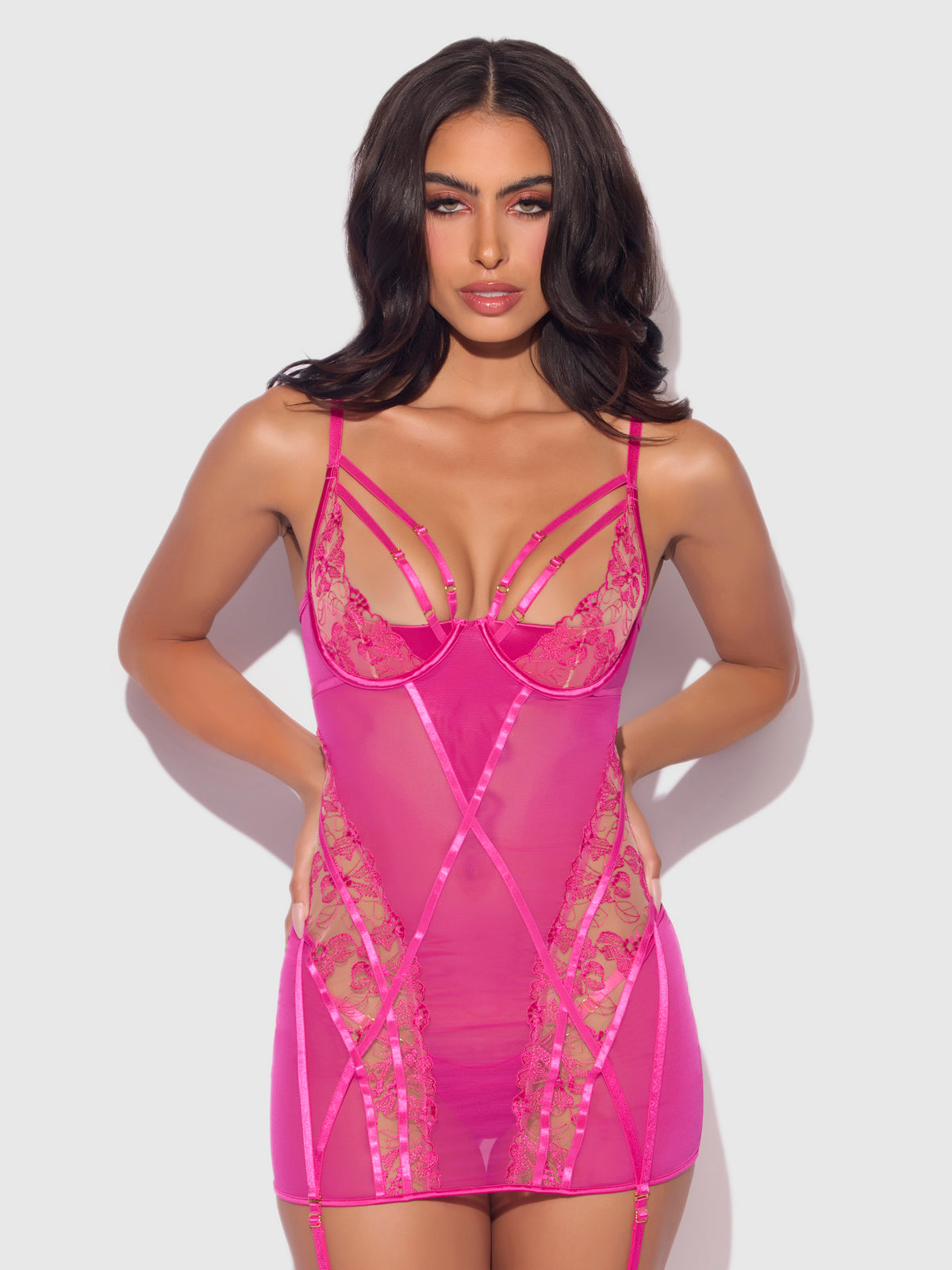 Nova Glow Lace Garter Slip Pink Dragon - House of Desire