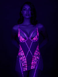 Nova Blacklight Glow Lace Chemise Set Pink Dragon