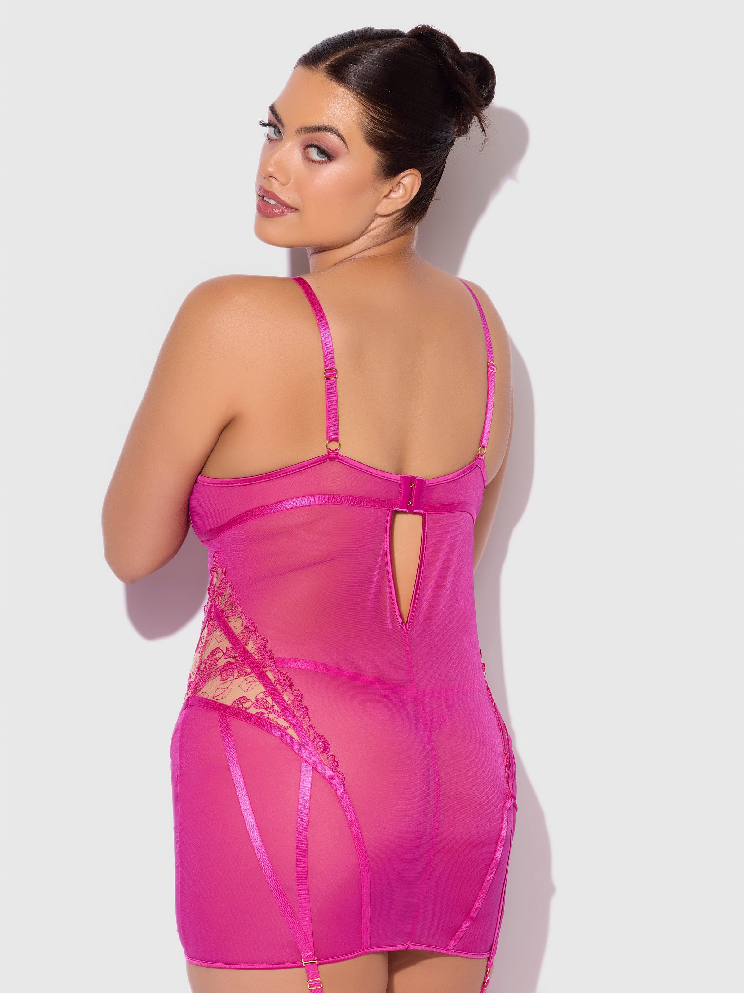 Nova Blacklight Glow Lace Chemise Set Pink Dragon