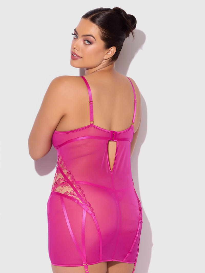 Nova Blacklight Glow Lace Chemise Set Pink Dragon