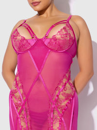 Nova Blacklight Glow Lace Chemise Set Pink Dragon