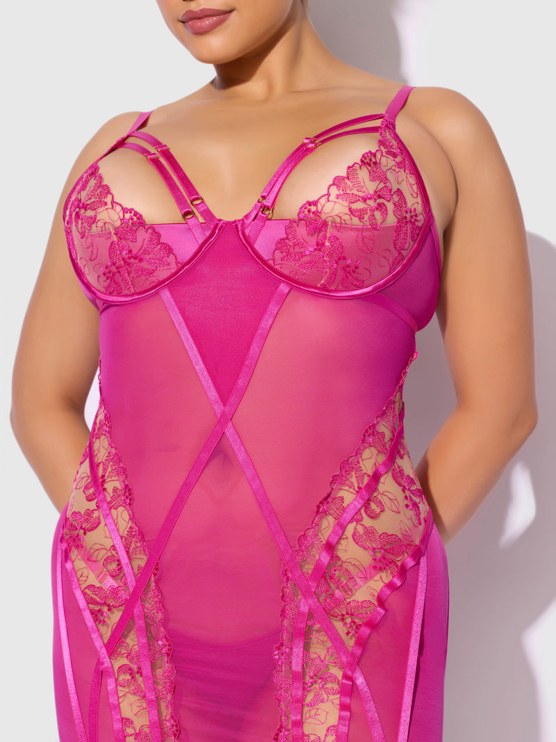 Nova Blacklight Glow Lace Chemise Set Pink Dragon