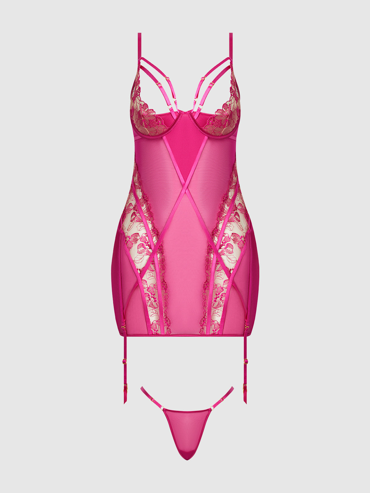 Nova Blacklight Glow Lace Chemise Set Pink Dragon