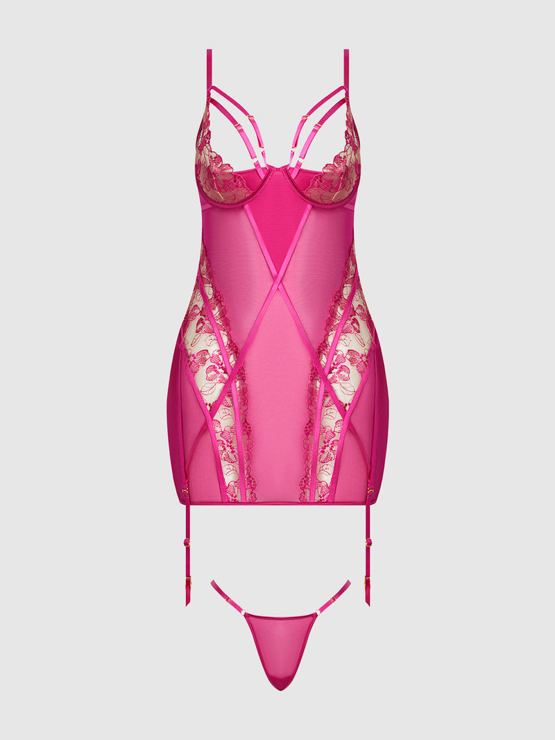 Nova Blacklight Glow Lace Chemise Set Pink Dragon