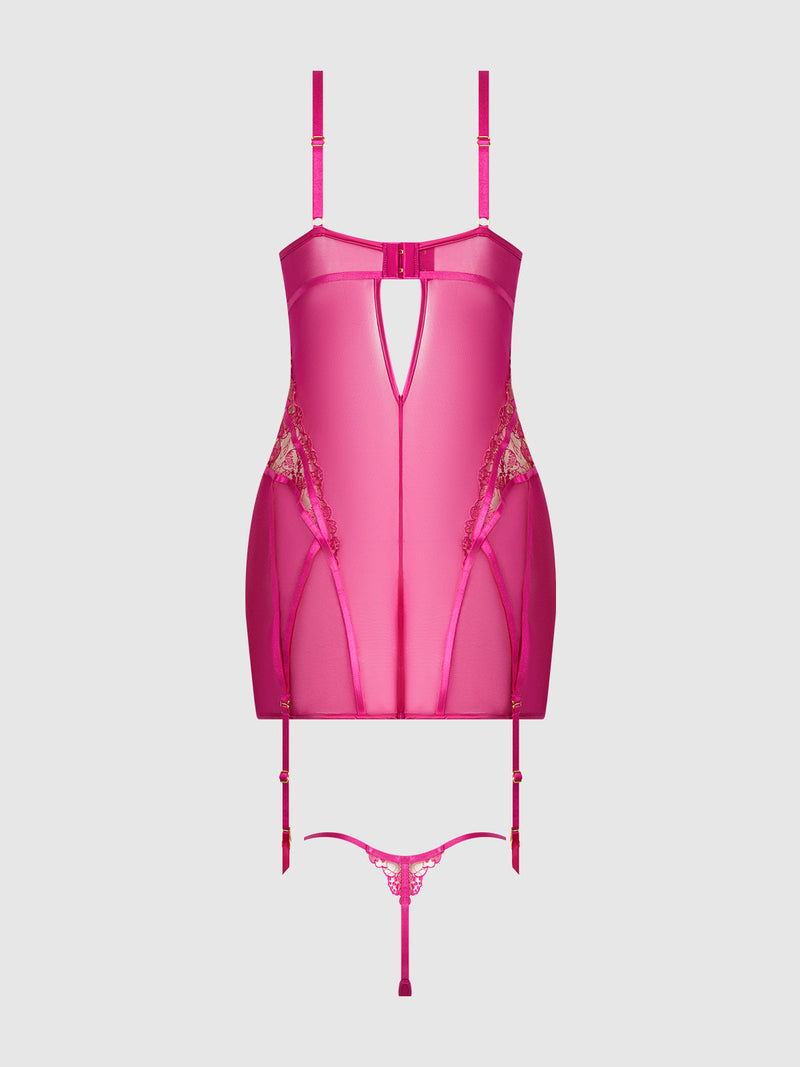 Nova Blacklight Glow Lace Chemise Set Pink Dragon