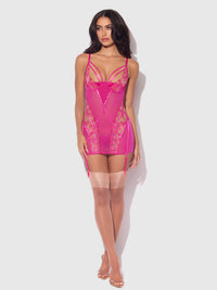 Nova Blacklight Glow Lace Chemise Set Pink Dragon