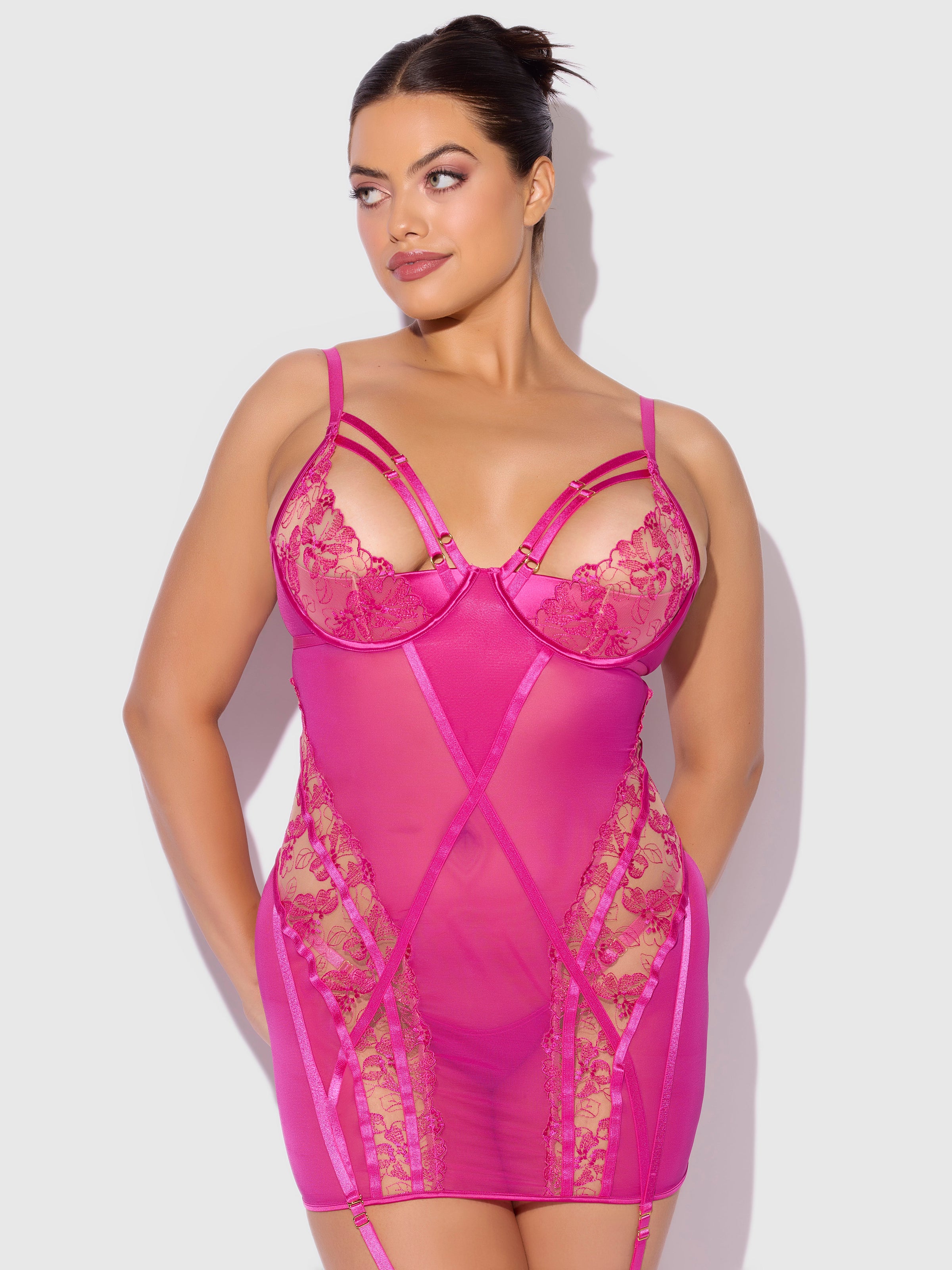 Nova Blacklight Glow Lace Chemise Set Pink Dragon