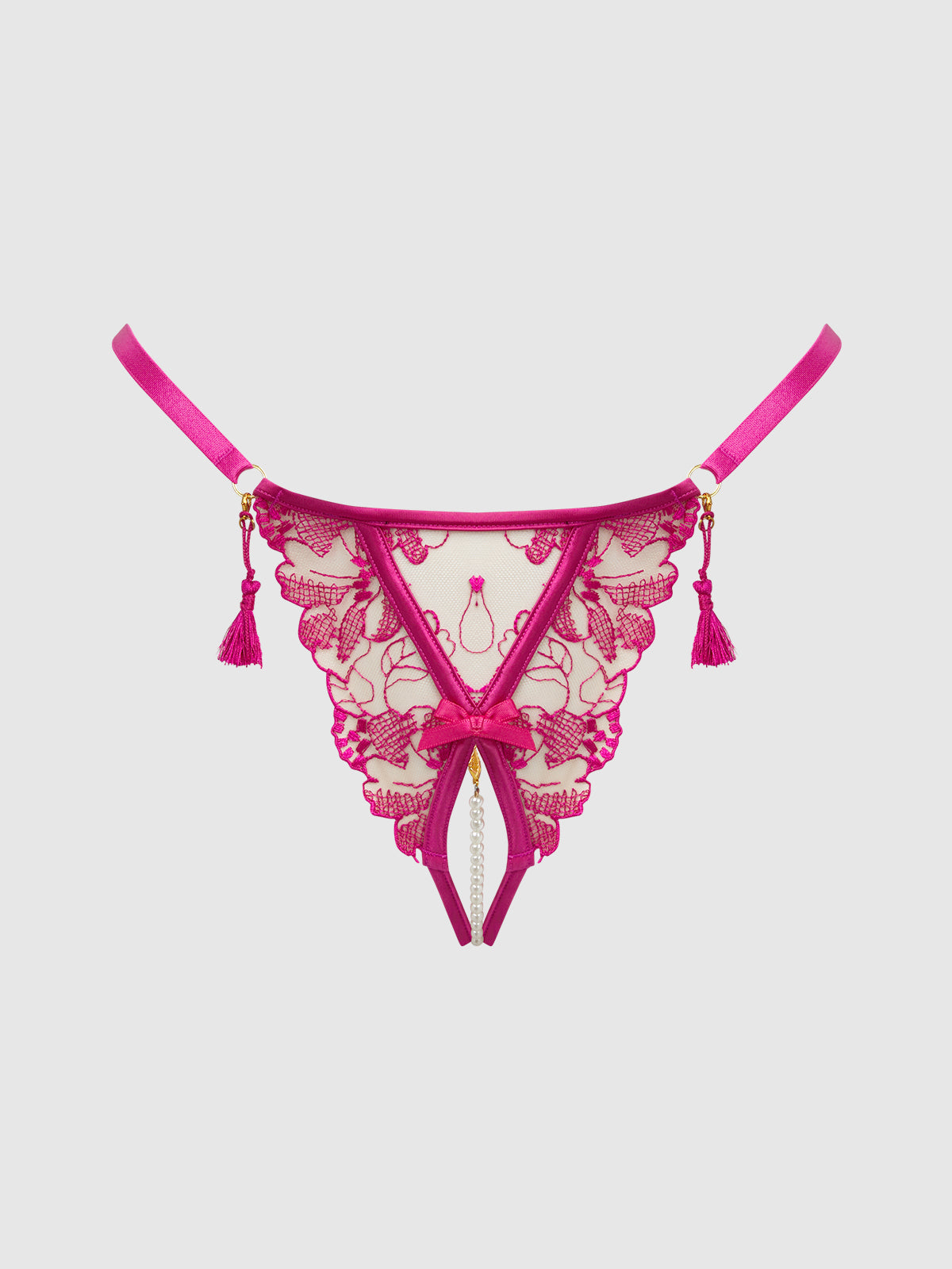 Nova Blacklight Glow Lace Crotchless Pearl G-String Pink Dragon