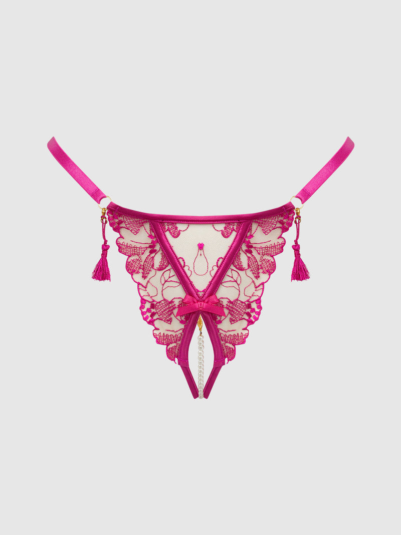 Nova Blacklight Glow Lace Crotchless Pearl G-String Pink Dragon