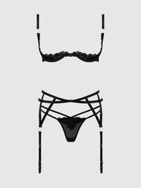 Ashley Alexiss Open Cup Bra, Garter & G-String Set