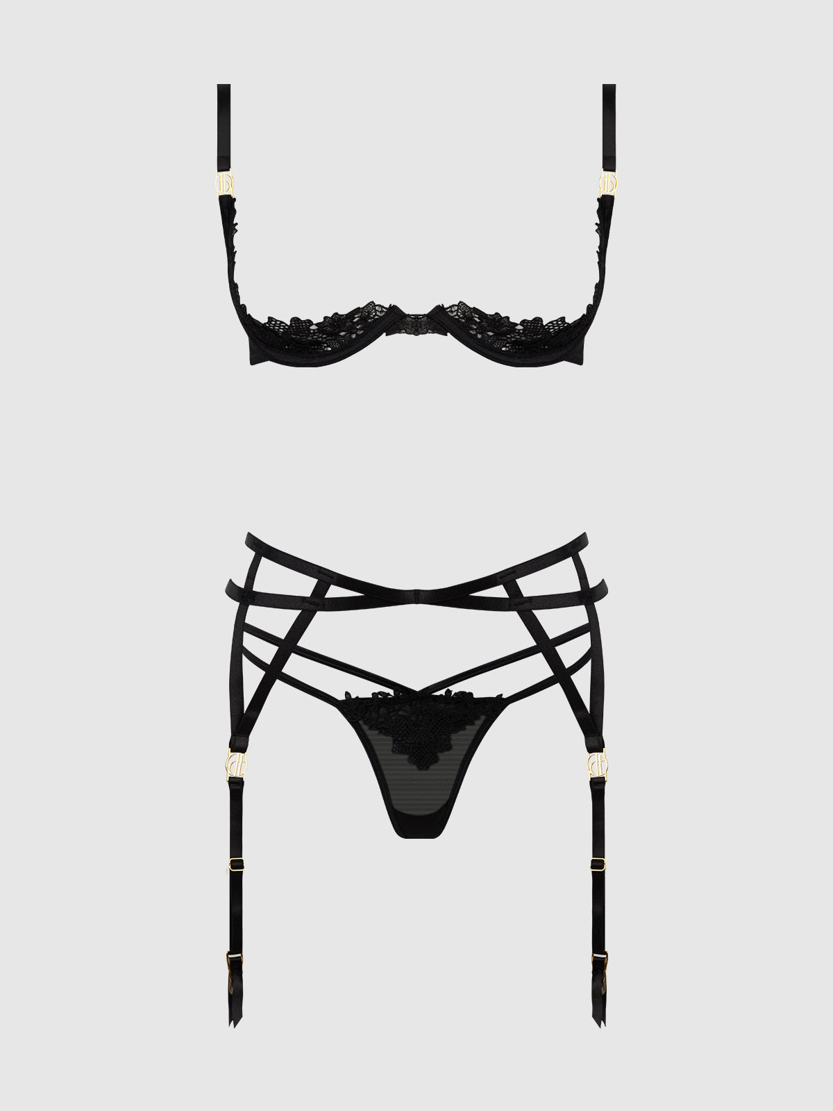 Ashley Alexiss Open Cup Bra, Garter & G-String Set
