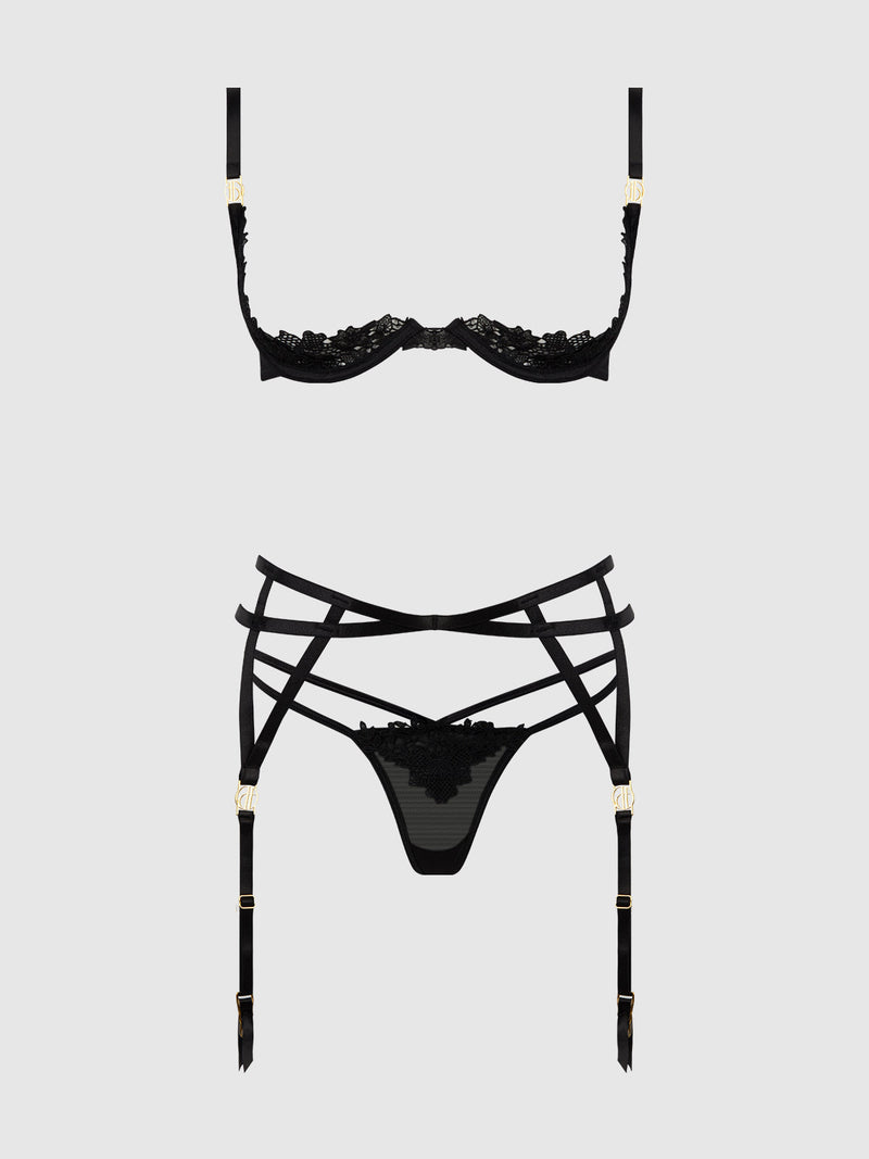 Ashley Alexiss Open Cup Bra, Garter & G-String Set