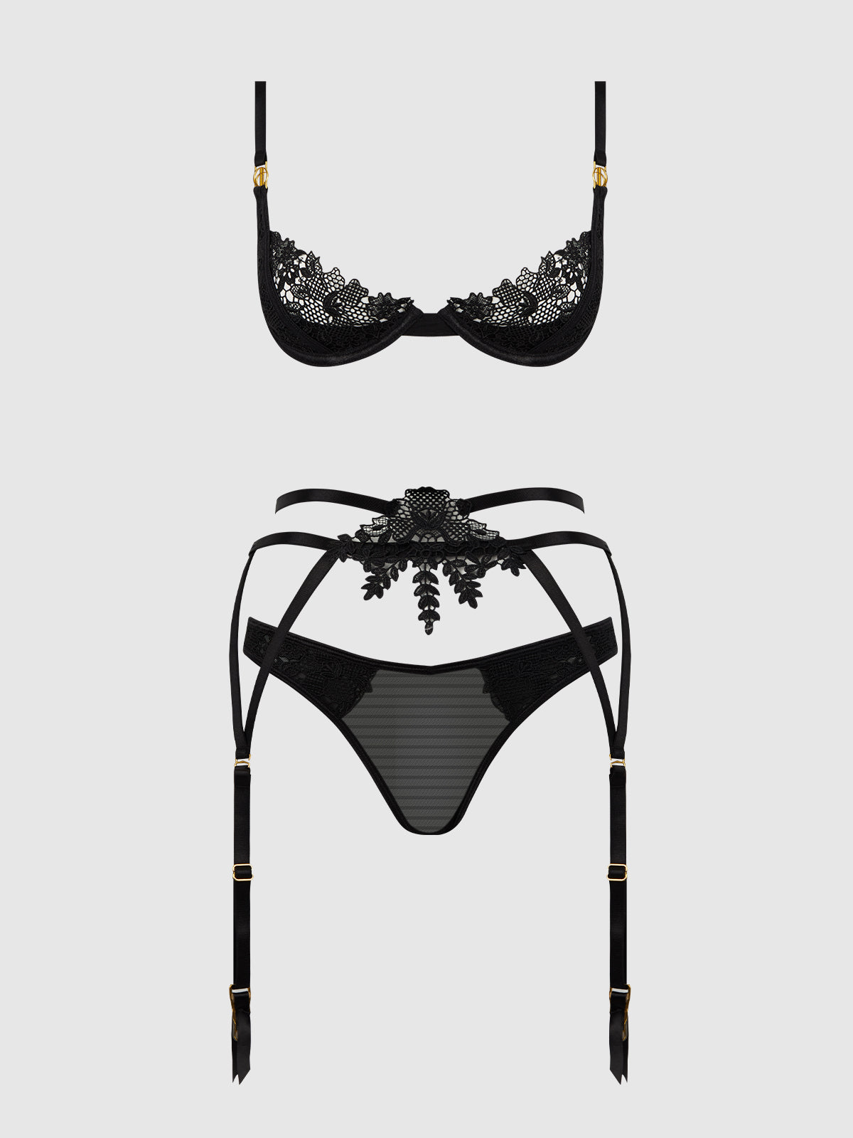 Ashley Alexiss Demi Bra, Bikini & Garter Set