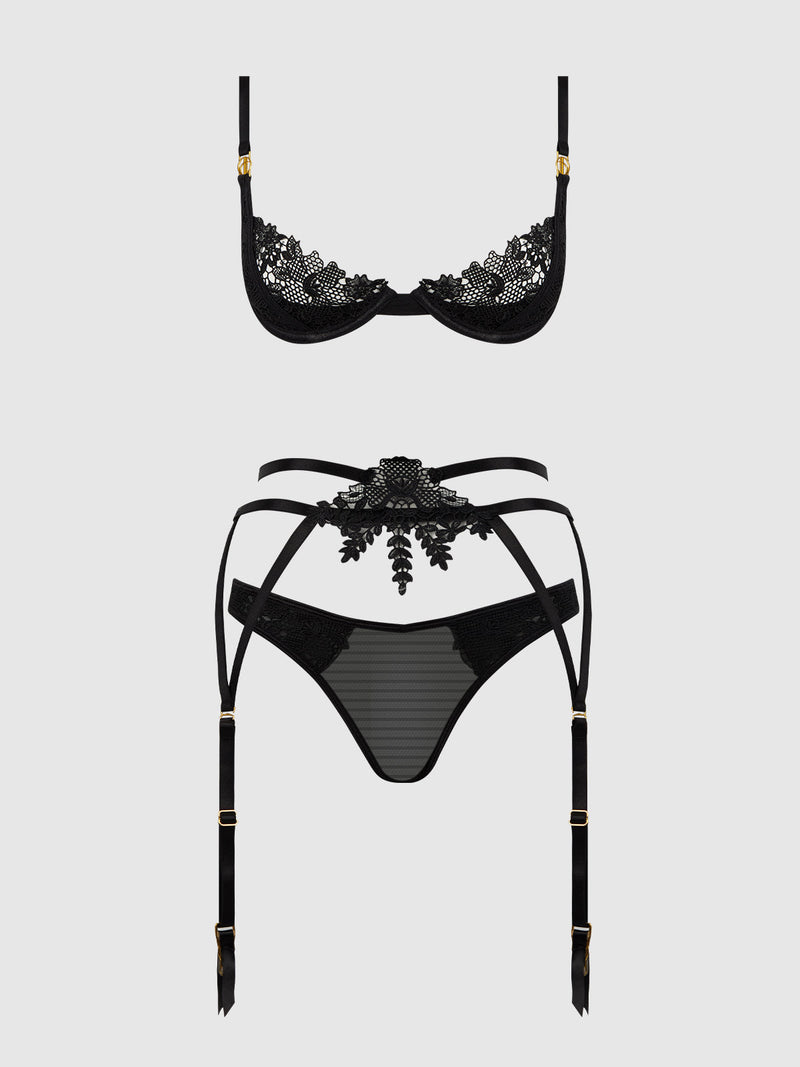 Ashley Alexiss Demi Bra, Bikini & Garter Set
