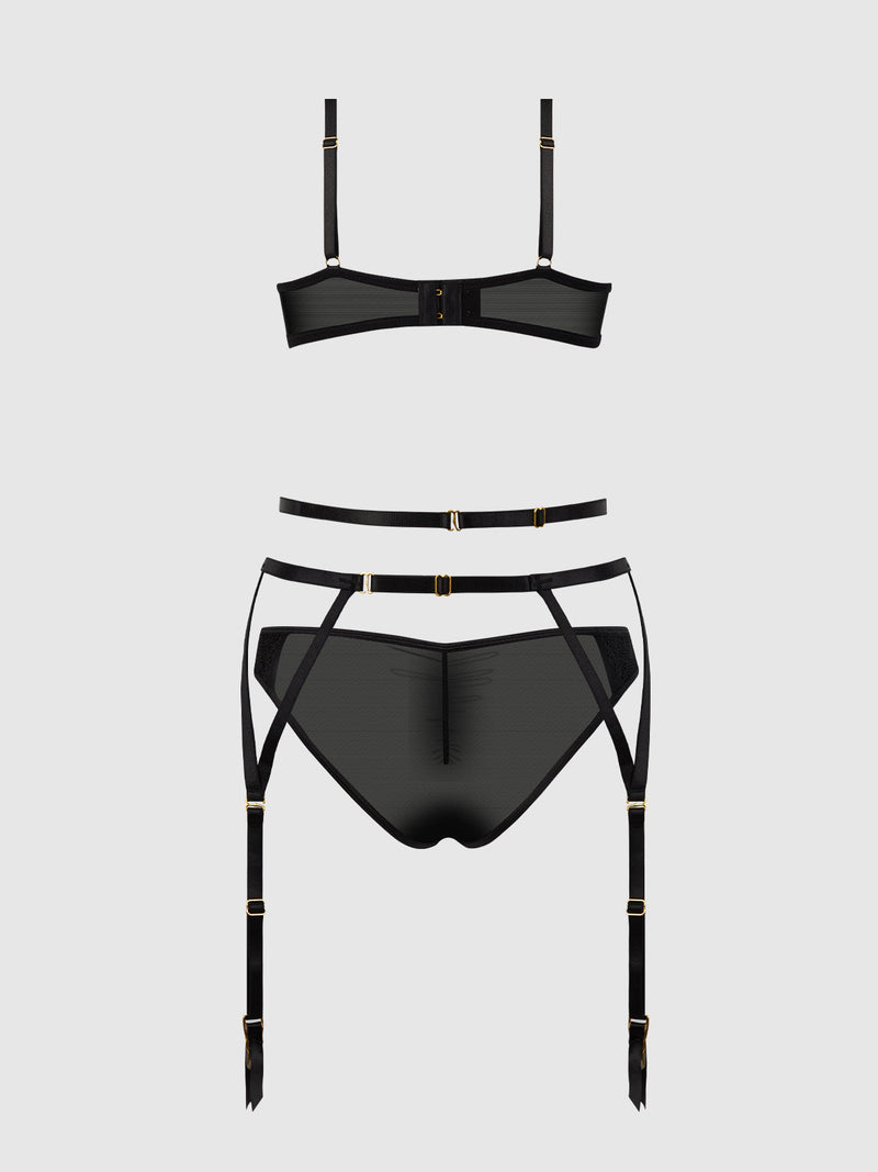Ashley Alexiss Demi Bra, Bikini & Garter Set