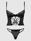 Ashley Alexiss Sheer Bustier & G-String Set Black