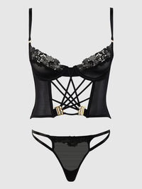 Ashley Alexiss Sheer Bustier & G-String Set Black